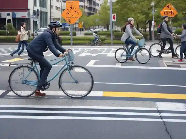 Ride a Bicycle in a Pedestrian Crossing