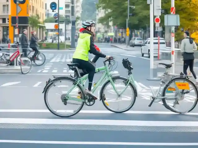 Ride a Bicycle in a Pedestrian Crossing
